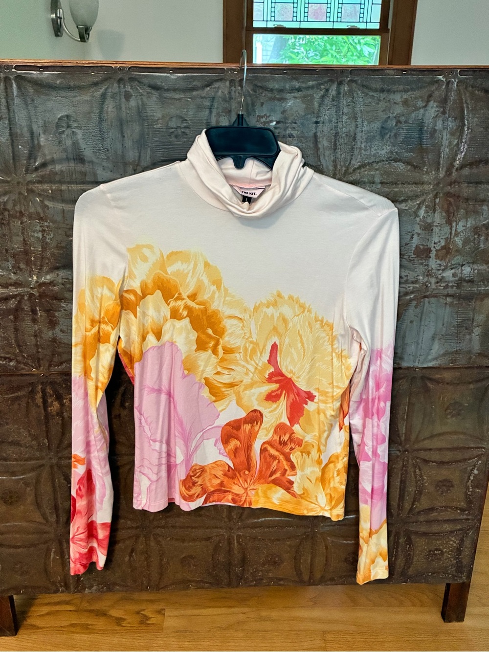 The Kit. Floral Print Long Sleeve Turtleneck Top - Pink & Yellow